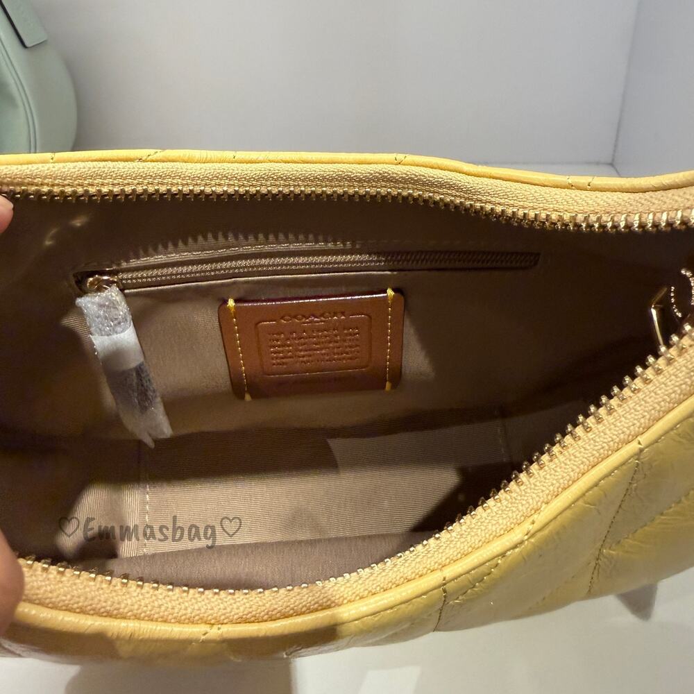 Coach Emily Shoulder Bag With Quilting CDX21 crinkle leather/Gold/Soft Yellow - Picture 5 of 6